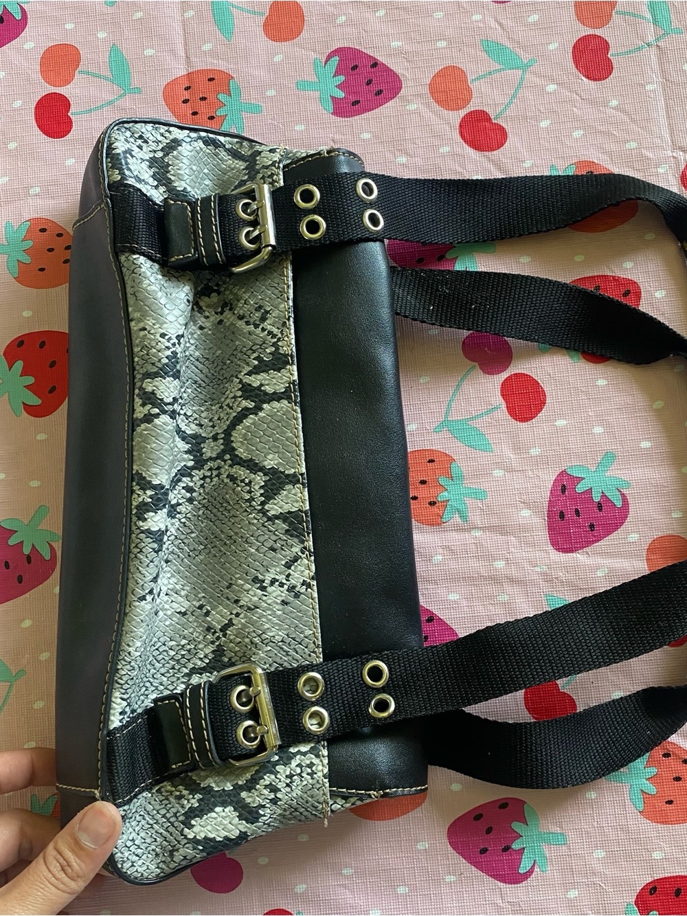 Nine West Black and Gray Snake-Print Mini Shoulder Bag Y2K - Picture 2 of 4